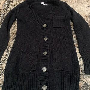 Kirra Black Cardigan Coastal wool blend Button Front Sweater w Pockets Size XS
